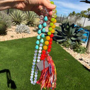 Colorful hand-knotted beaded Mala necklace with hand-crafted tassel, xxx inchess